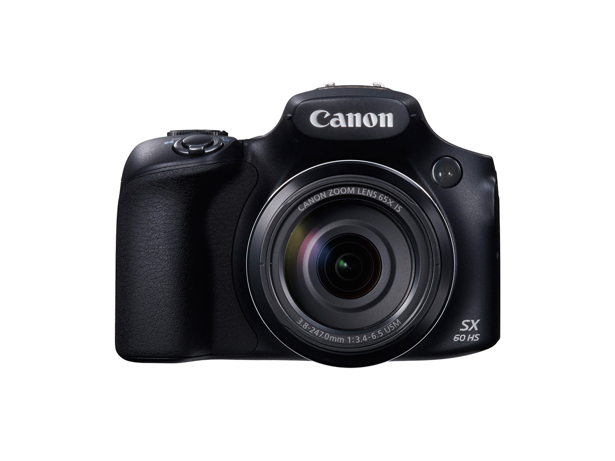 Front view of the Canon PowerShot SX60 HS super zoom digital camera