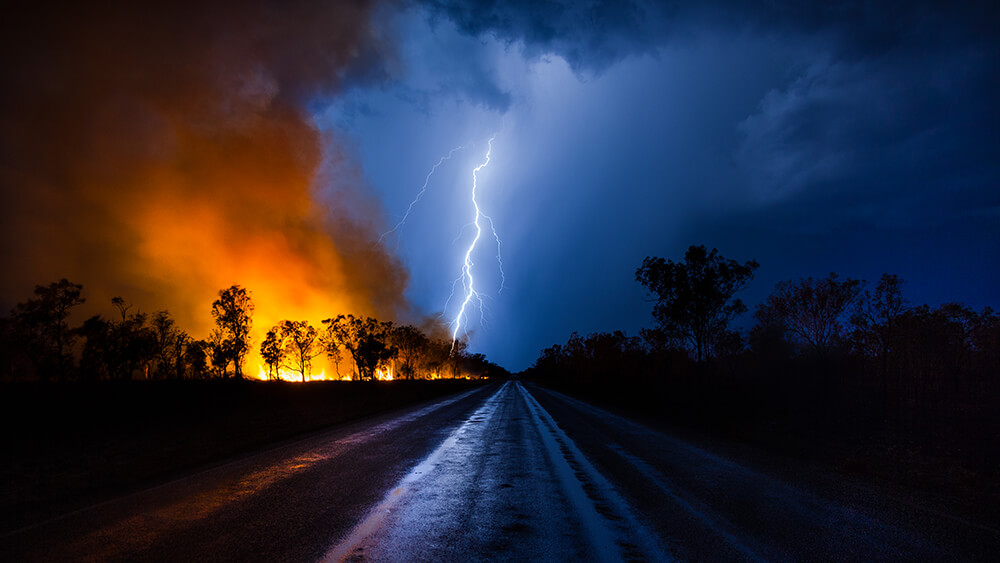 Fire and Storm at Australian outback