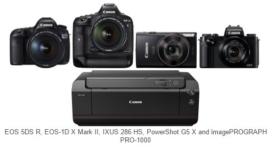 EOS 5DS R, EOS-1D X Mark II, IXUS 286 HS, PowerShot G5 X and imagePROGRAPH PRO-1000