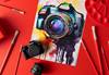Flatlay image of camera gear and painting items taken using Canon EOS R100