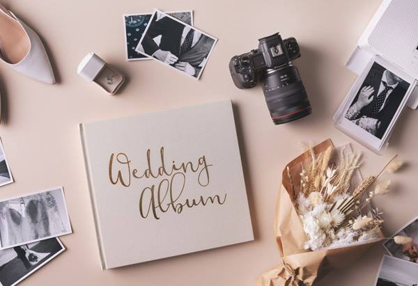 Flatlay of wedding items taken using Canon EOS R5