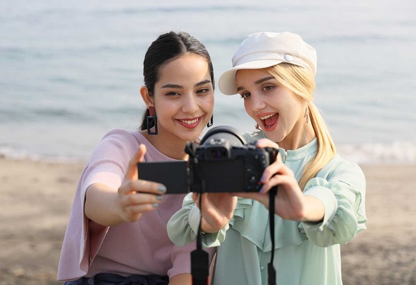 Taking a selfie using the Canon EOS RP with vari-angle screen