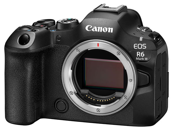 Front slant profile product image of the EOS R6 Mark III mirrorless camera