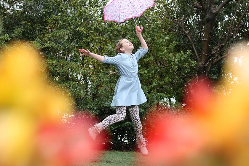 Child playing with umbrella taken using EF 50mm f/1.8 STM