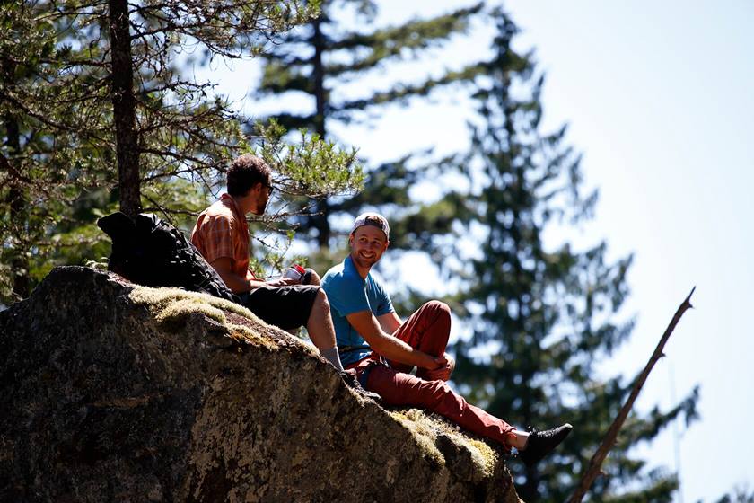 Friends hiking in mountains