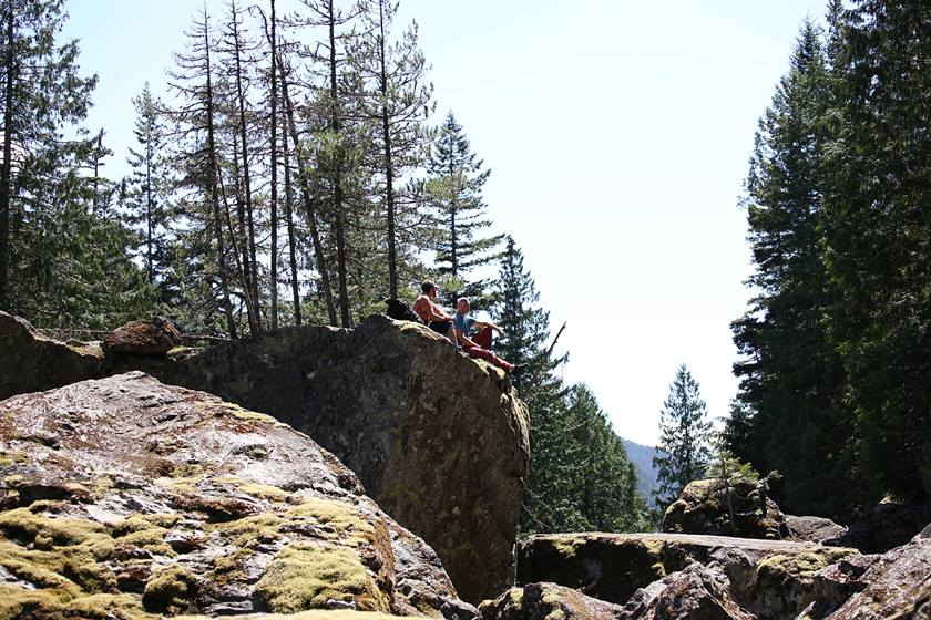 Friends hiking in mountains