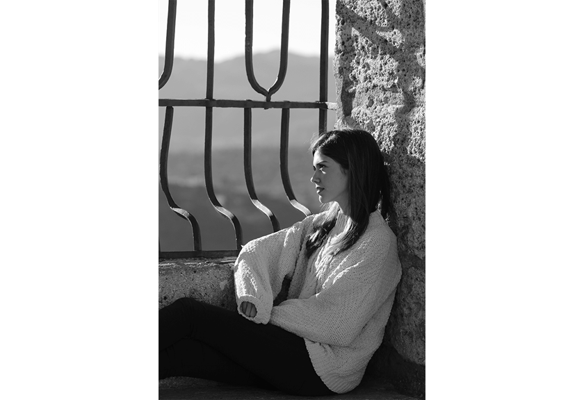 Black and white portrait of a woman taken with EOS 3000D