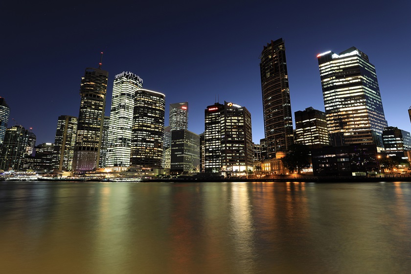 Reflection of city buildings at night