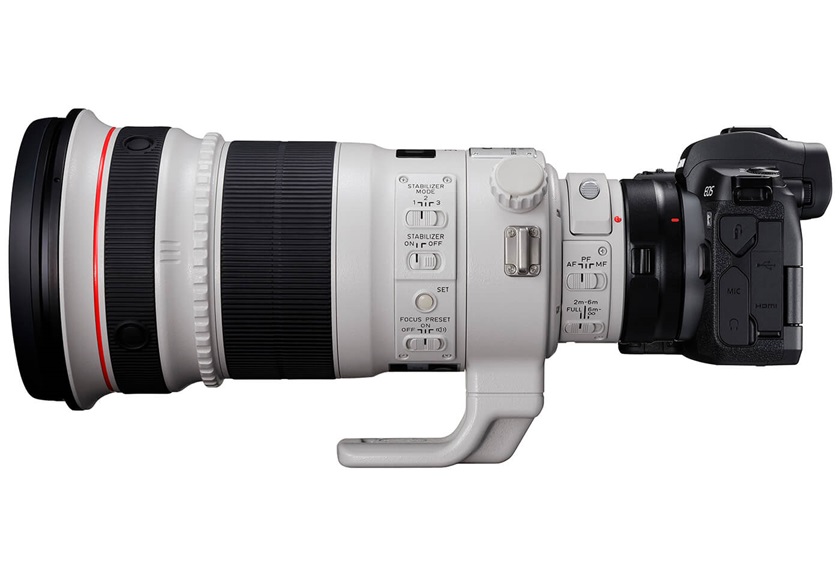 Canon EOS R body with Mount Adapter EF EOS R and telephoto lens