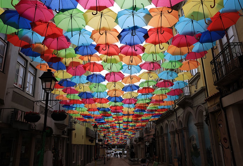 Photograph of umbrellas on street taken using RF 28-70mm f/2L USM