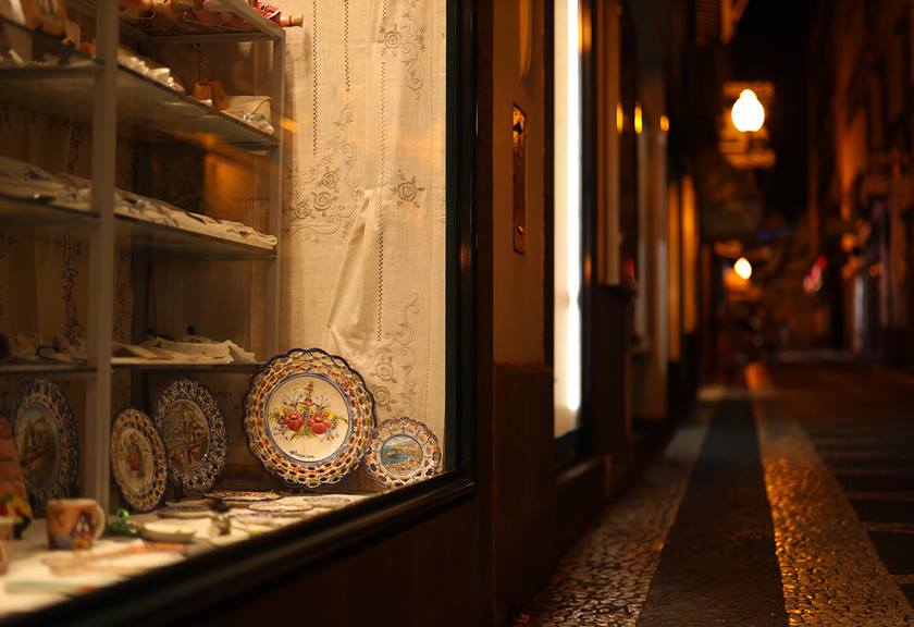 Photograph of antique shop window at night taken using RF 50mm f/1.2 L USM