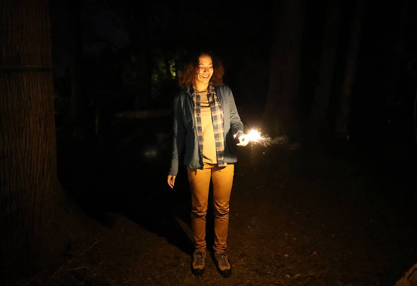 Model holding a sparkler taken using the EOS R8
