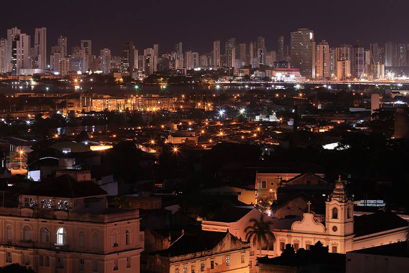 Aerial landscape image of city at night