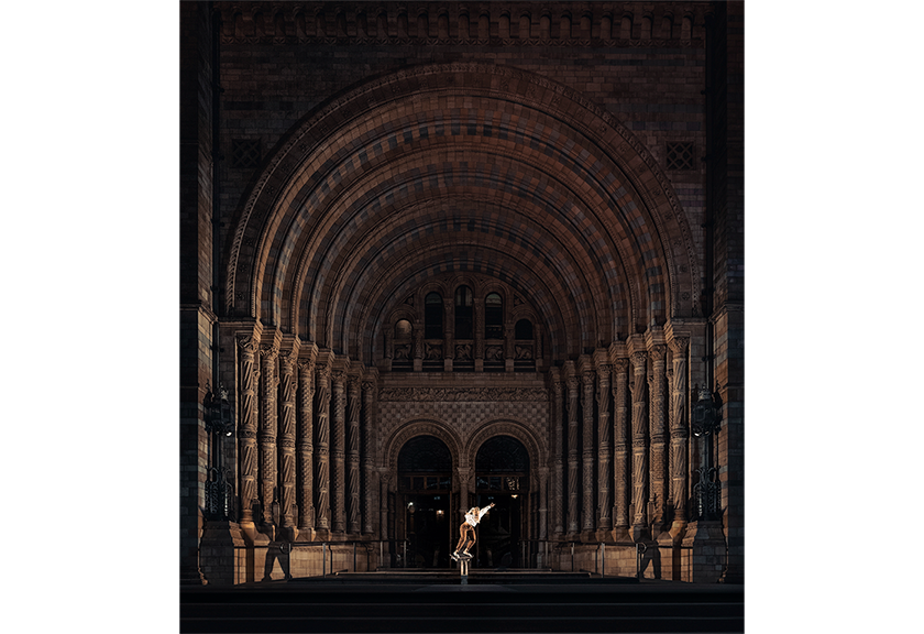 Skater skating at the Natural History Museum in London taken by Lorenz Holder