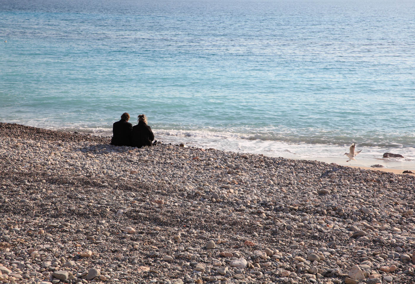 Couple sitting by the beach