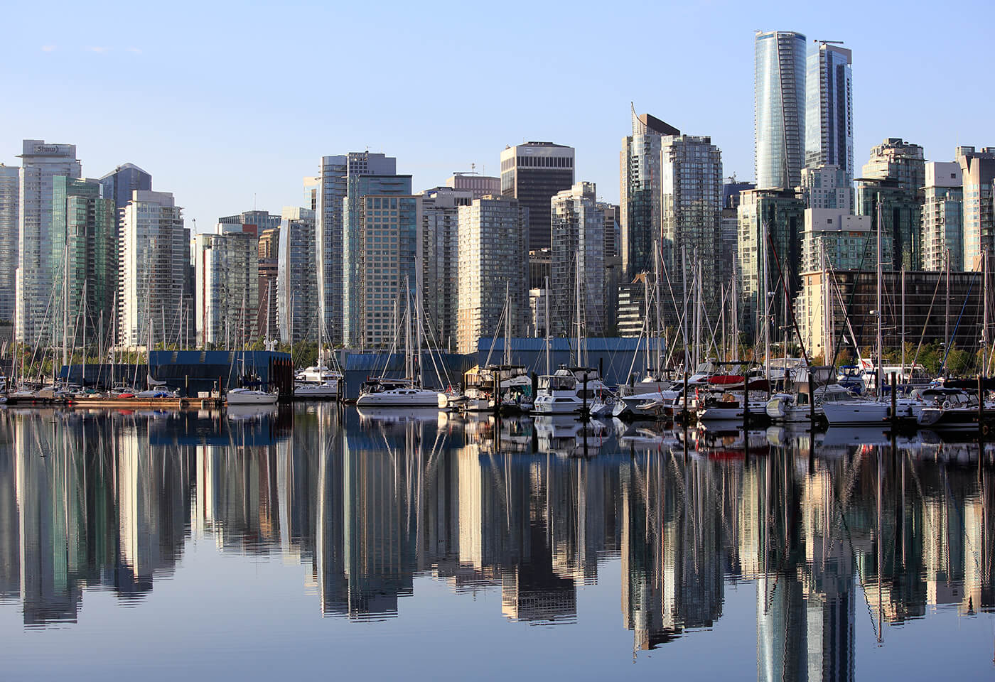 City reflections on water