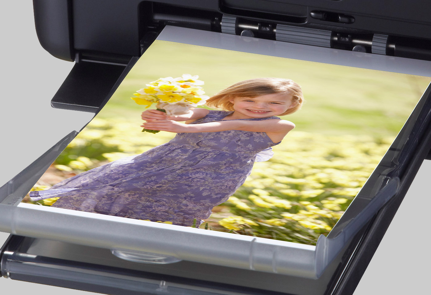 Print of a young girl holding flowers