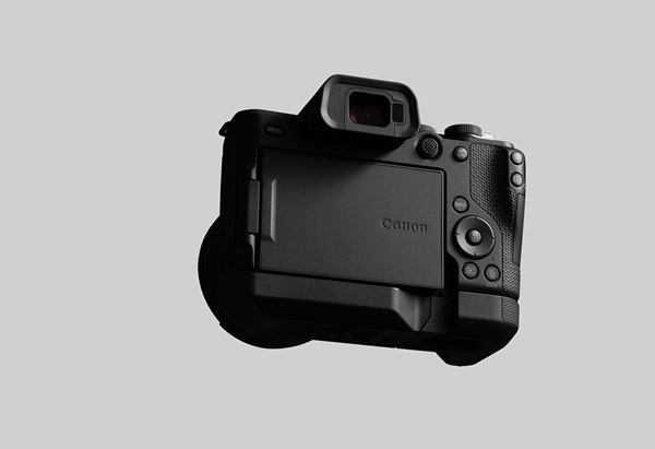 Rear product image of the EOS R8 Mark II with the EG-E2 extension grip