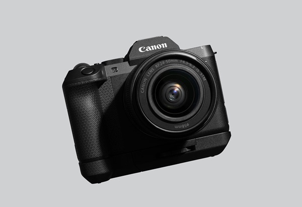 Front product image of the EOS R8 Mark II with the EG-E2 extension grip