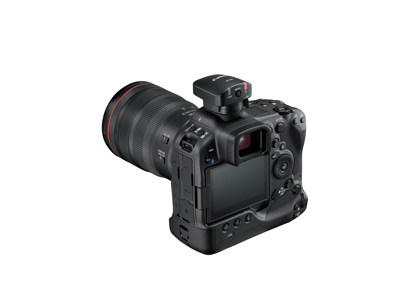 The ST-E10 does not have an LCD screen, however all menu functions can be through the cameras menu system.