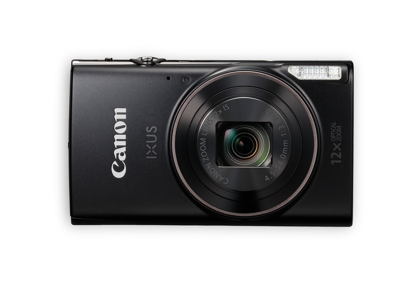Front product image of a black IXUS 285 HS A compact camera with shadow