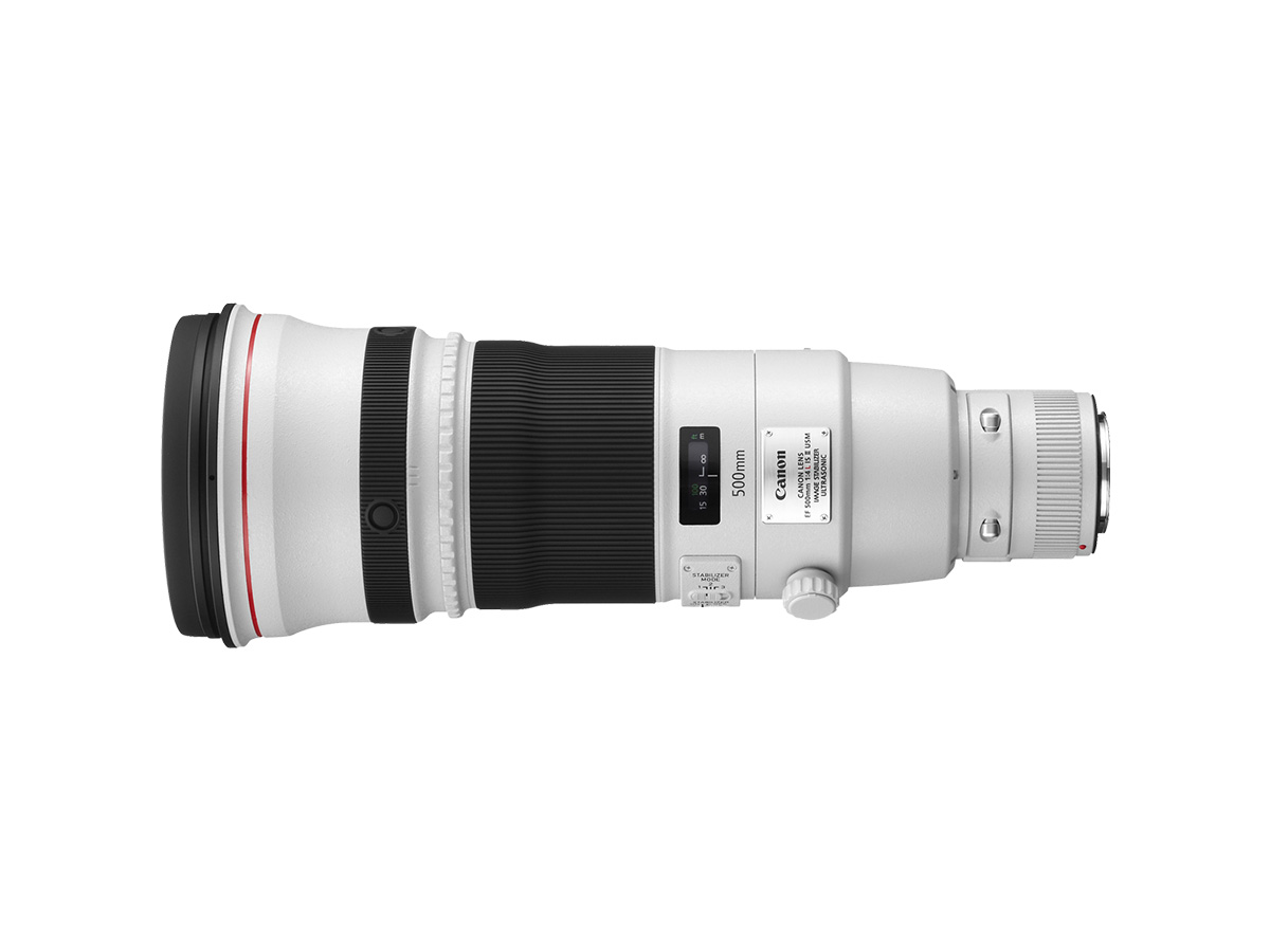 Side view of Canon EF 500mm f/4L IS II USM lens