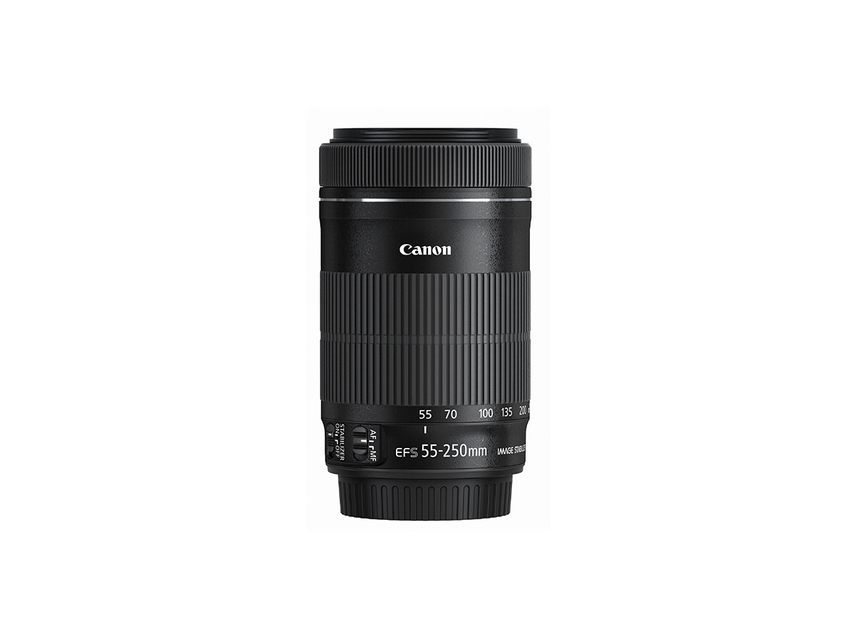 Side view of Canon EF-S 55-250mm f/4-5.6 IS STM lens