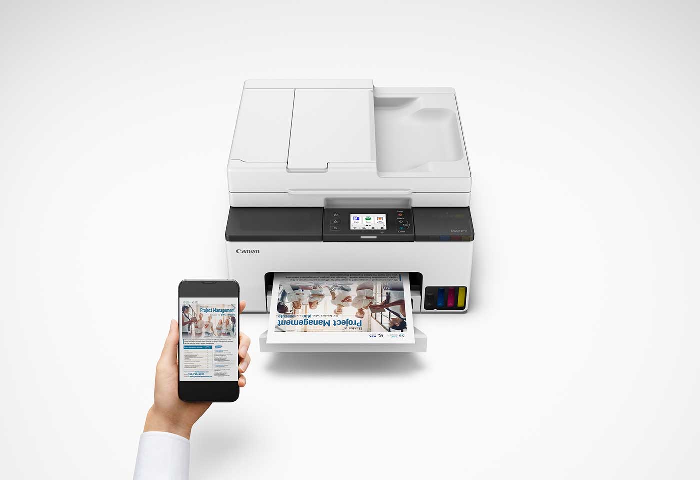 Image of MAXIFY GX2060 MegaTank printer connected to mobile