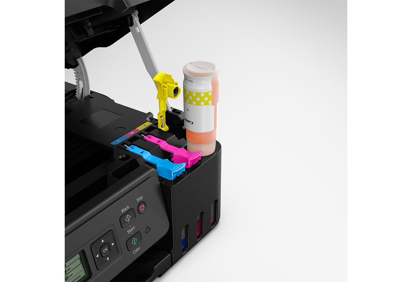 PIXMA G3670 MegaTank ink tanks easy bottle color