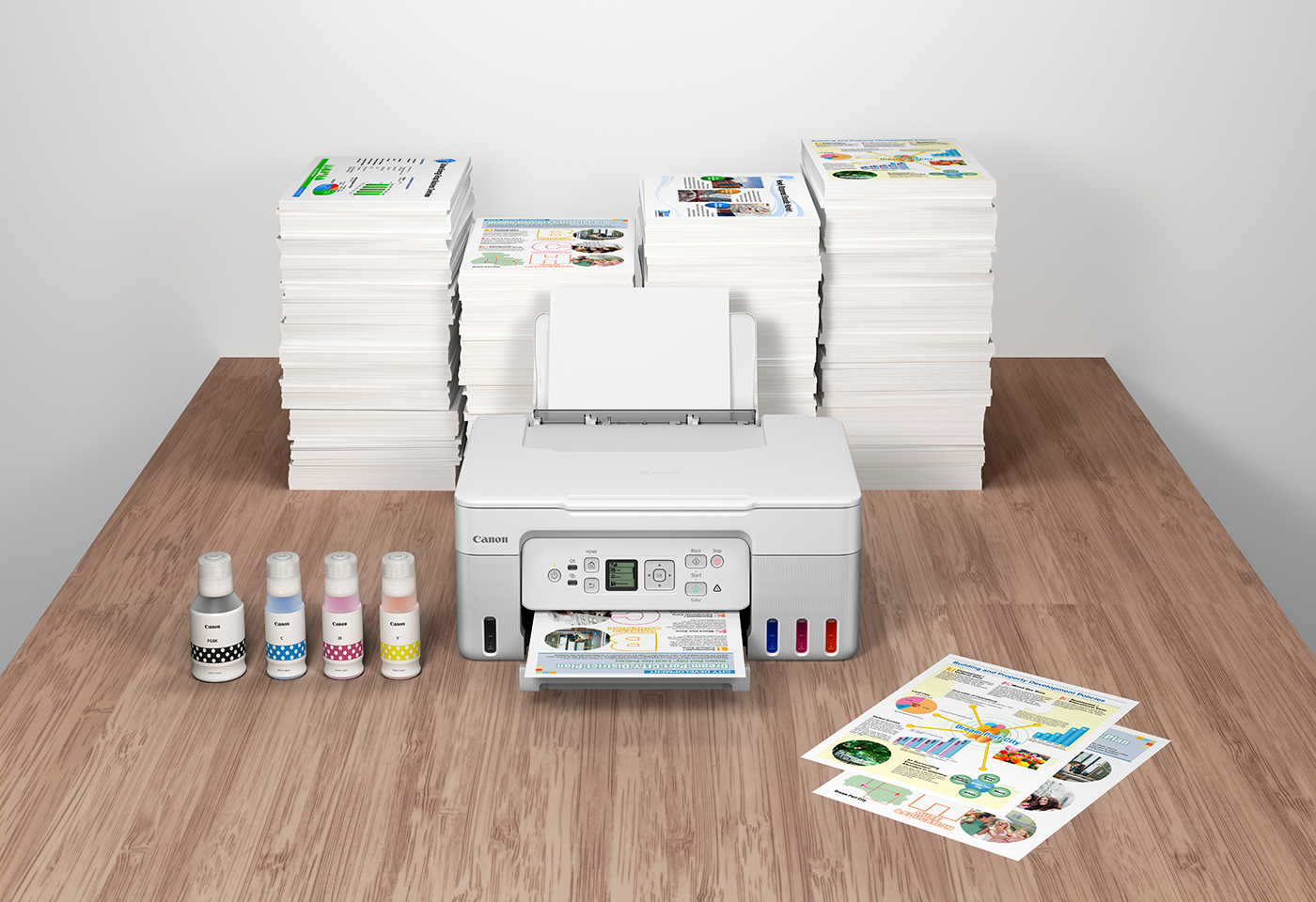 The PIXMA G3670 MegaTank is capable of printing up to 6,000 pages in black, and up to 7,700 pages in colour, reducing the need to top up your inks as often.