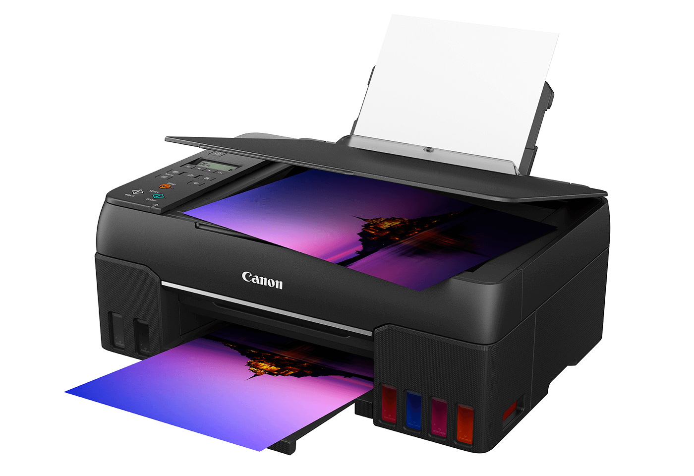 Side profile image of Pixma G660 MegaTank printer with tray open
