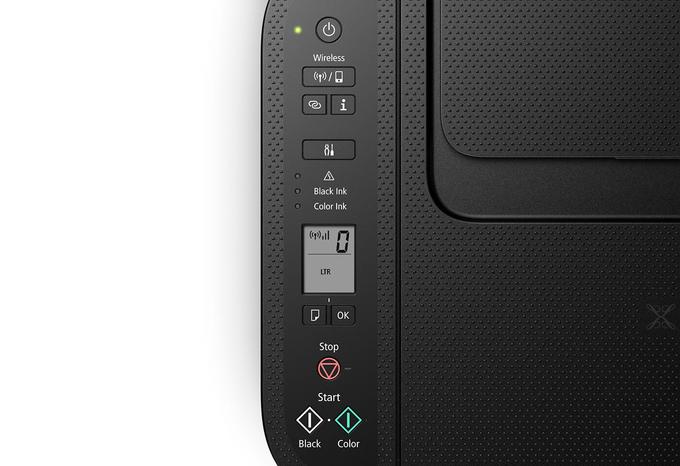 The PIXMA HOME TS3460 is equipped with a crystal-clear 1.5” mono segment LCD screen.