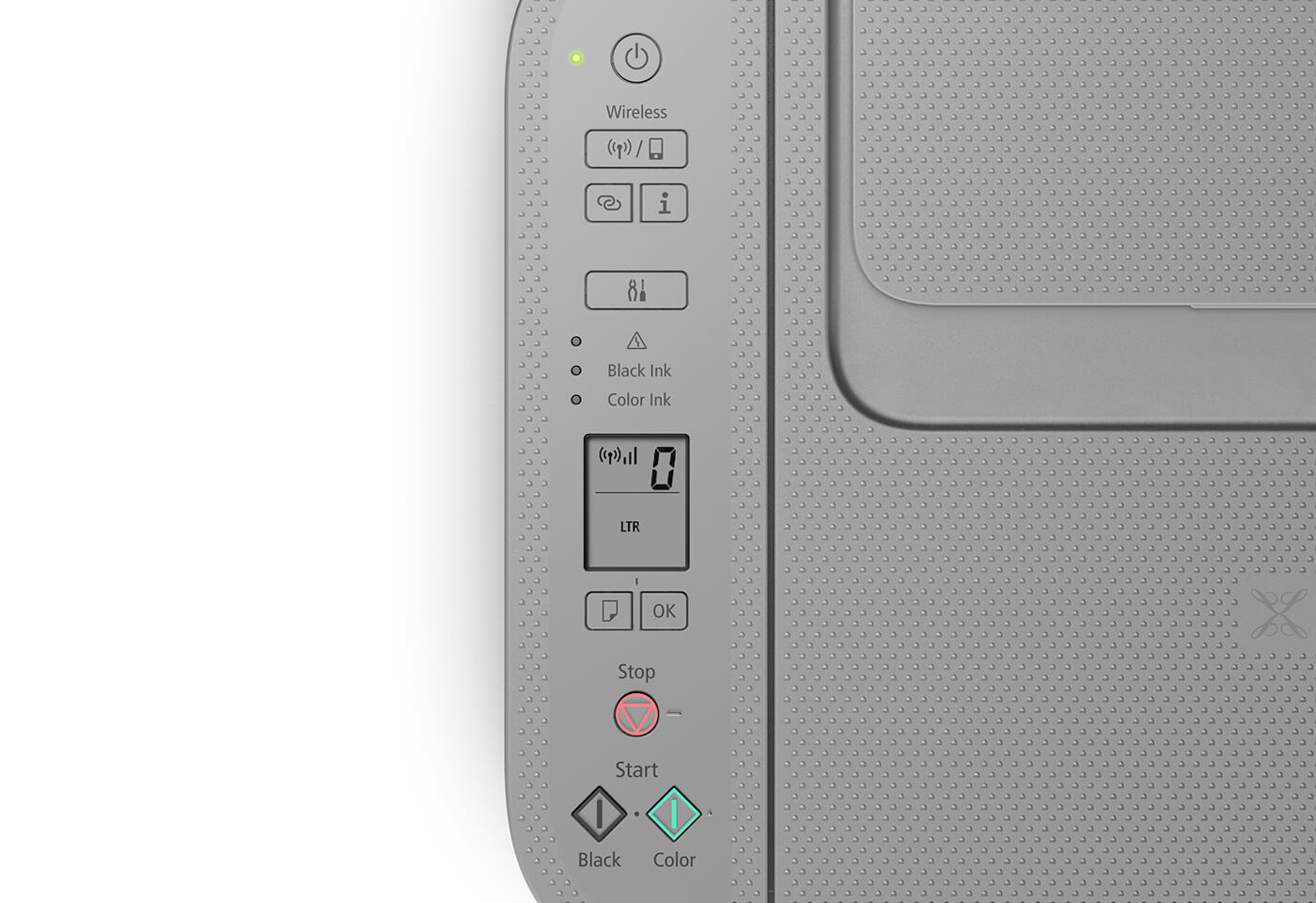 The PIXMA HOME TS3465 is equipped with a crystal-clear 1.5” mono segment LCD screen