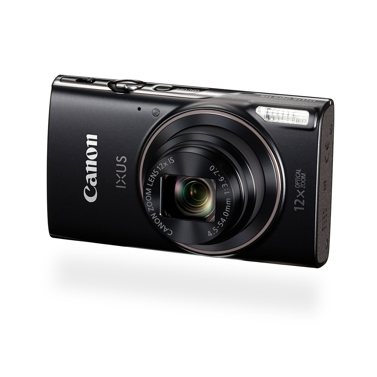 Canon IXUS 285 HS digital compact camera black front angled