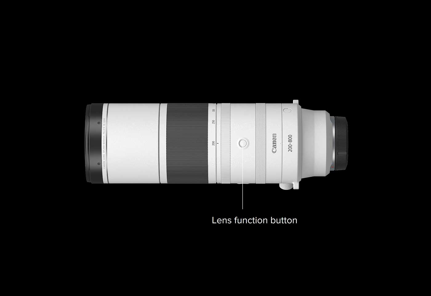 Side profile image of RF 200-800mm f/6.3-9 IS USM telephoto lens