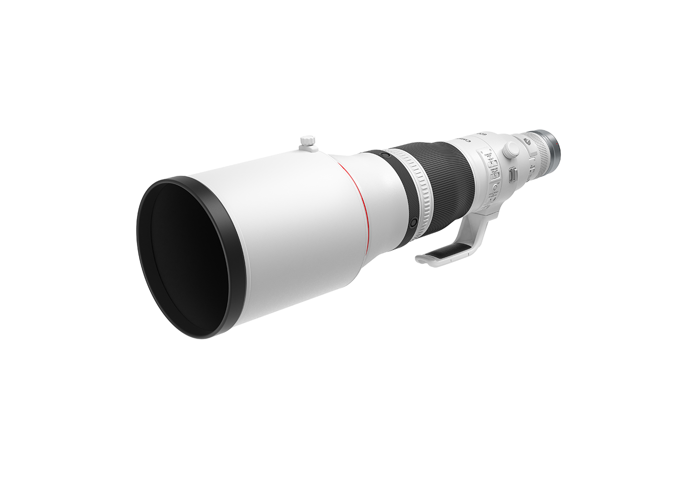 Front profile image of RF 600mm f/4 L IS USM telephoto lens with hood