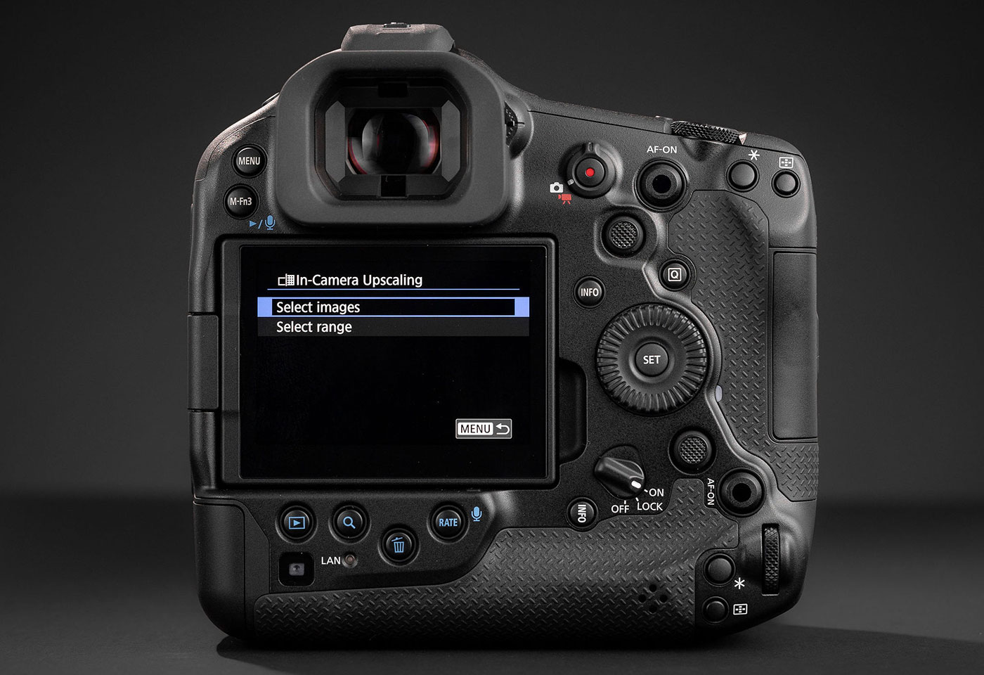 Rear of the EOS R1 camera