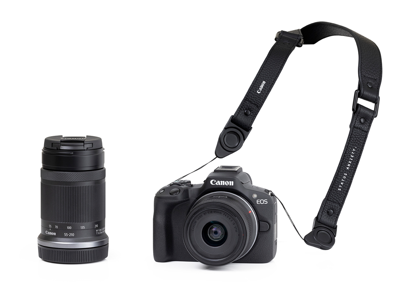 EOS R50 Limited Edition Twin Kit with RF-S 18-45mm IS STM, RF-S 55-210 f/3.5-6.3 IS STM and bonus Status Anxiety Limited Edition camera strap