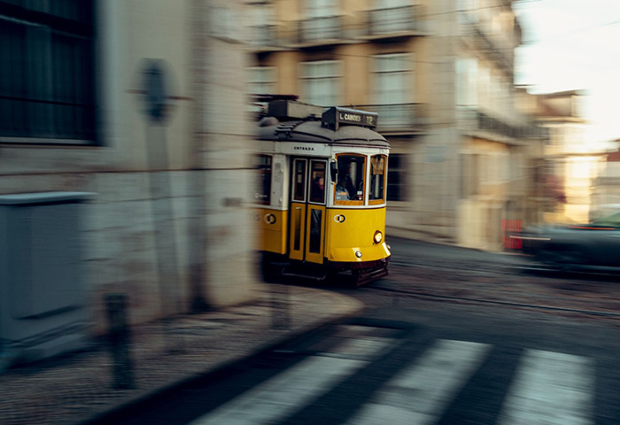 Image of a tram in motion