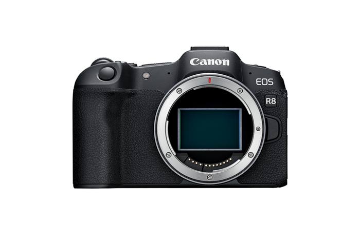 Product image of the EOS R8 compact full frame mirrorless camera