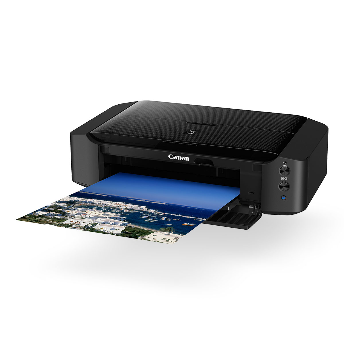 black PIXMA printer with paper coming out