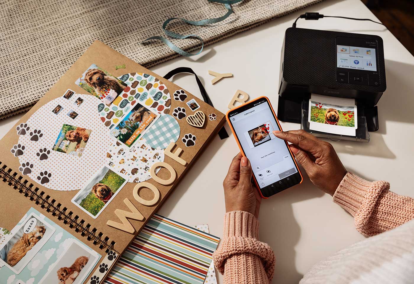 Scrapbooking with pictures printed on a SELPHY printer