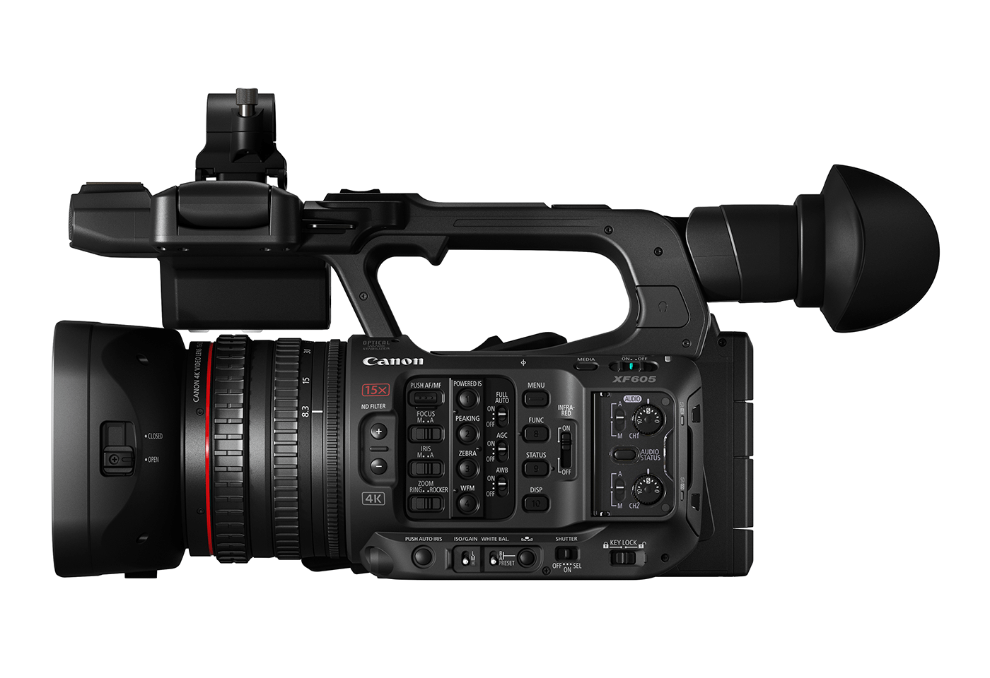 Side profile image of the XF605 video camera