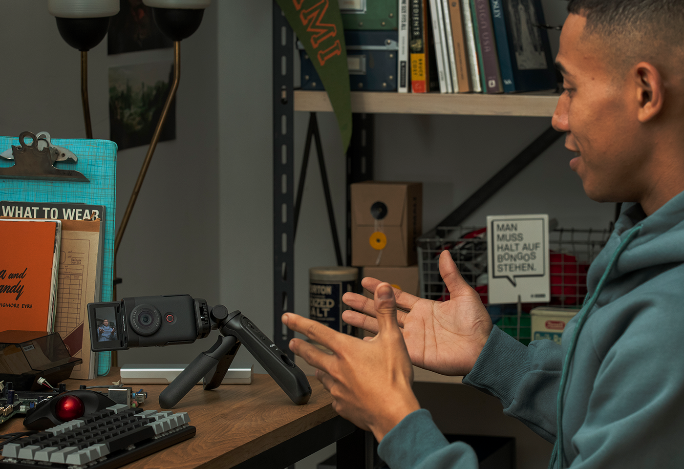 Image of the PowerShot V10 in use for vlogging