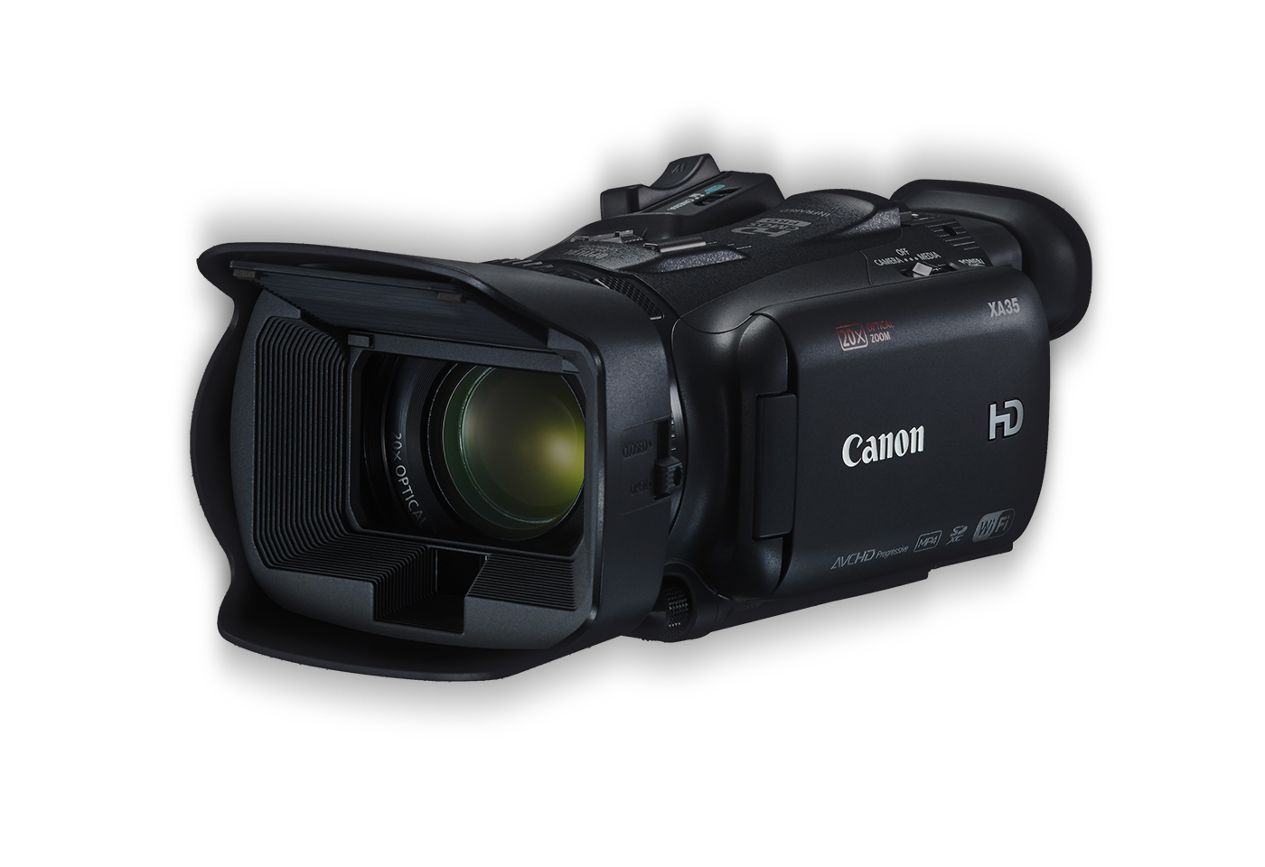 Canon XA35 Digital Video Camera black front angled with handle