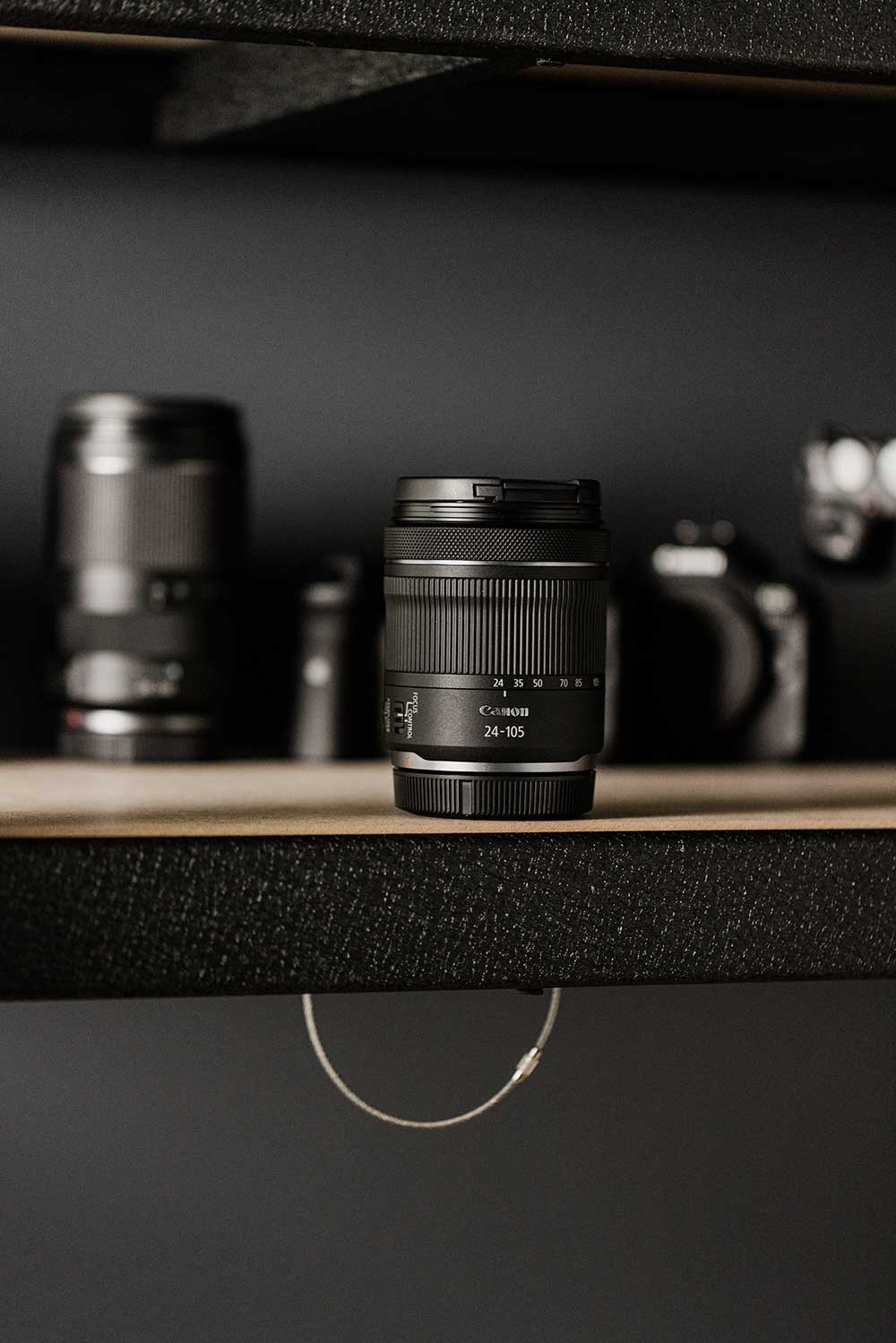 Image of Canon lens on a shelf