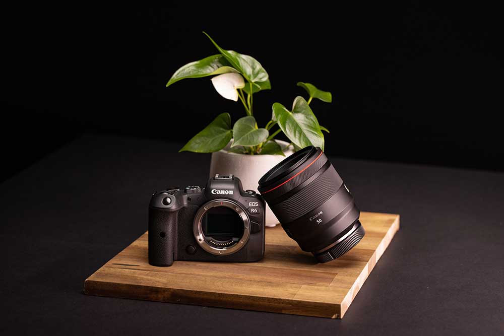 Canon EOS camera and prime lens