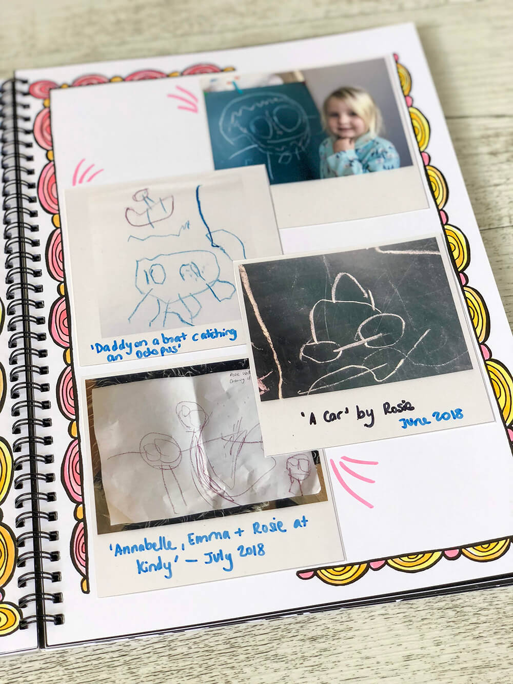 Printed photo cards in notebook