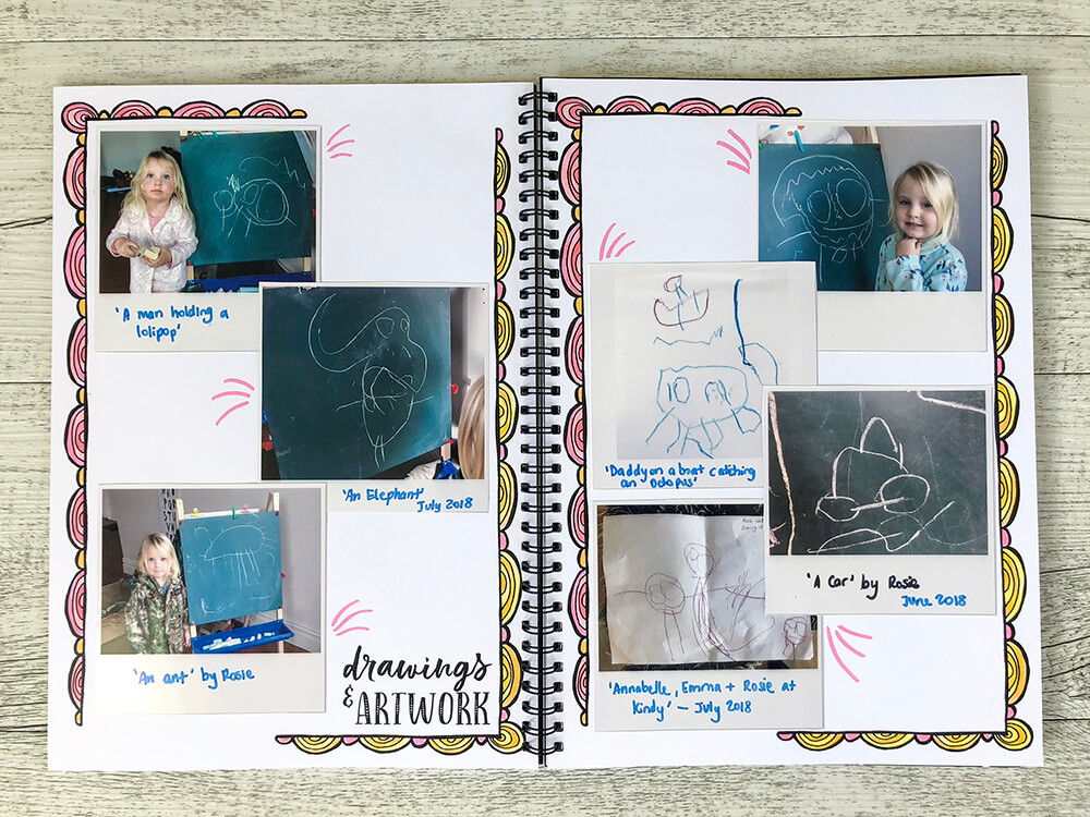 Printed photo cards in notebook