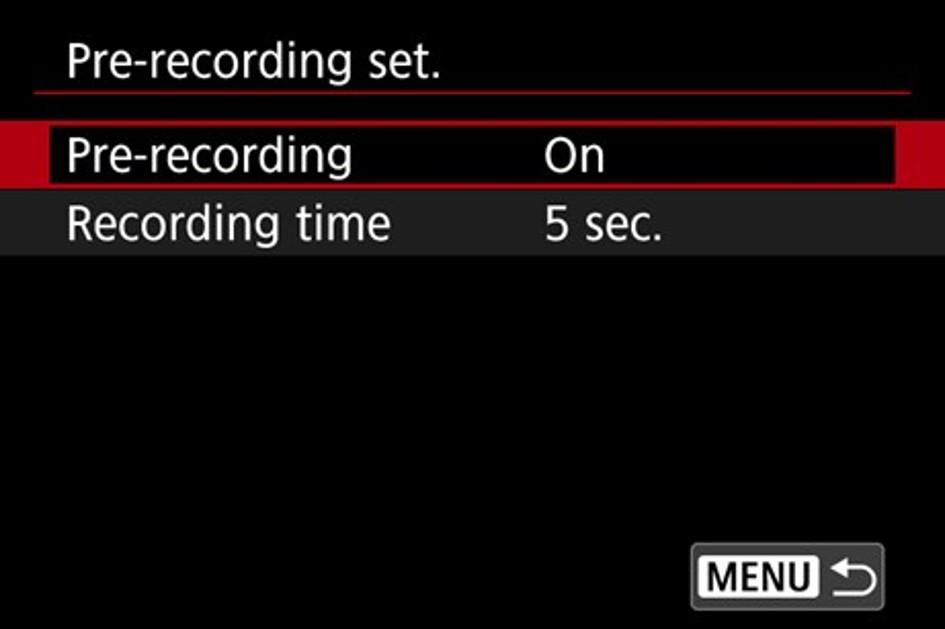 EOS R6 Mark II mirrorless camera pre-recording settings